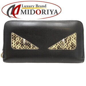Fendi Bugs Eye Leather Long Wallet Round Zipper Black